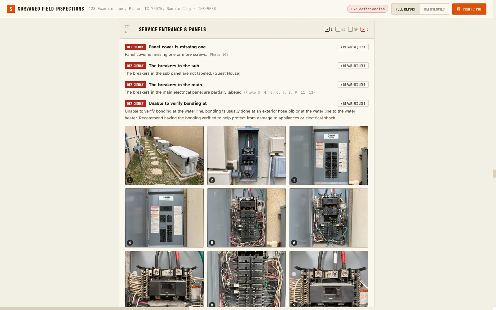 Electrical systems section of the report